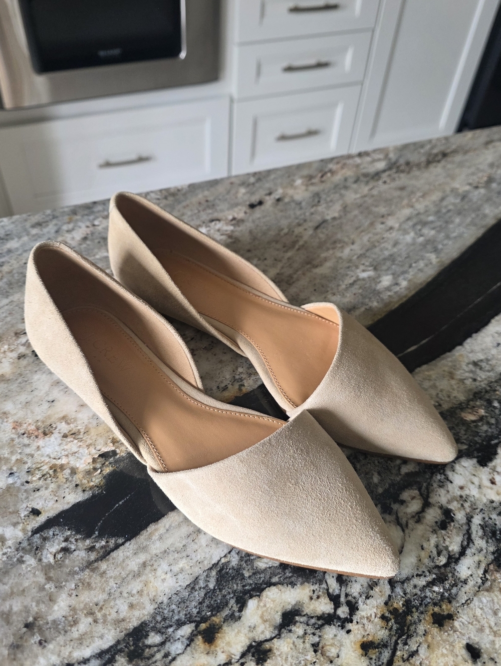 NEW J Crew Zoe D'Orsay Suede Flats Tan Beige Shoes Size 6